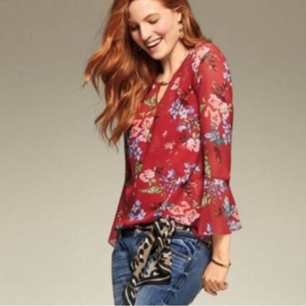 CAbi Devoted Red Floral Bell Sleeve Blouse Size
Small Style 3590